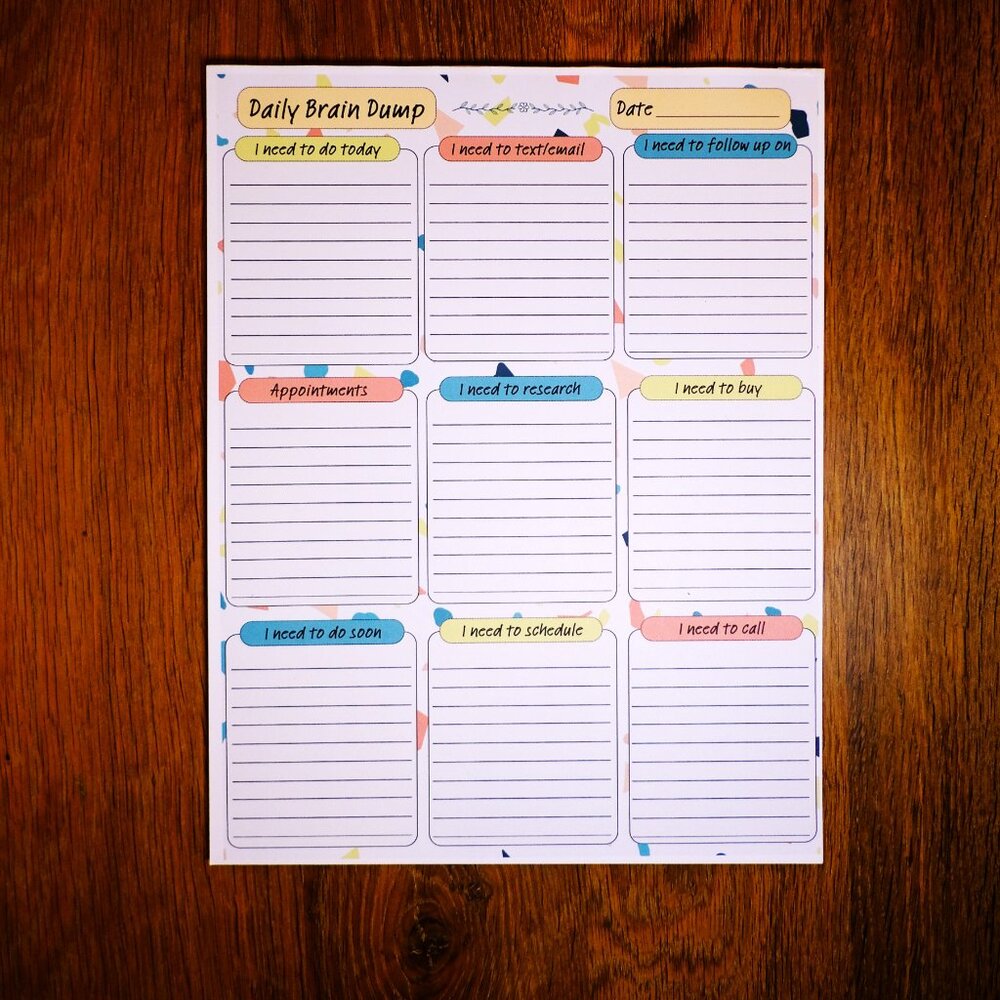 Daily Brain Dump Notepad, Handmade, lined, to do, list, call, gift, appointments